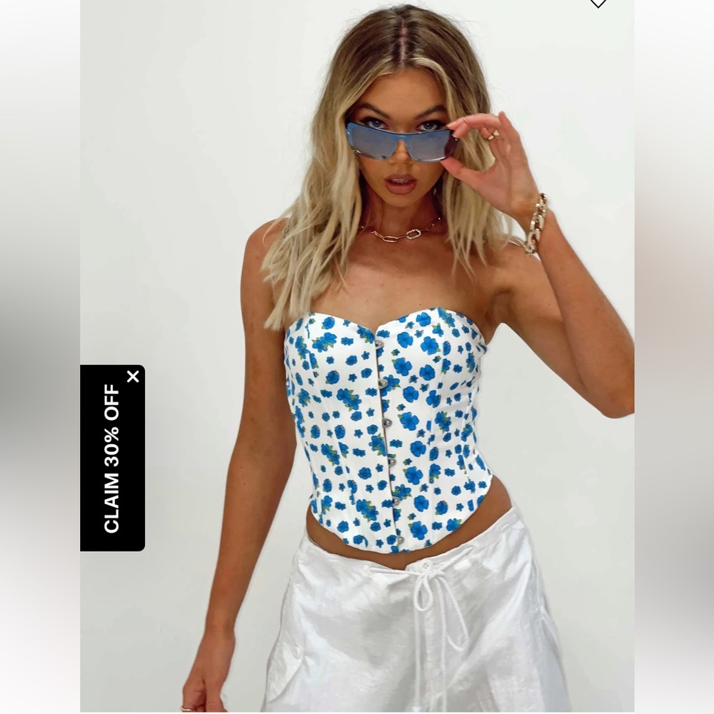 Princess Polly Corset In The Moment Strapless Top White / Blue size 6